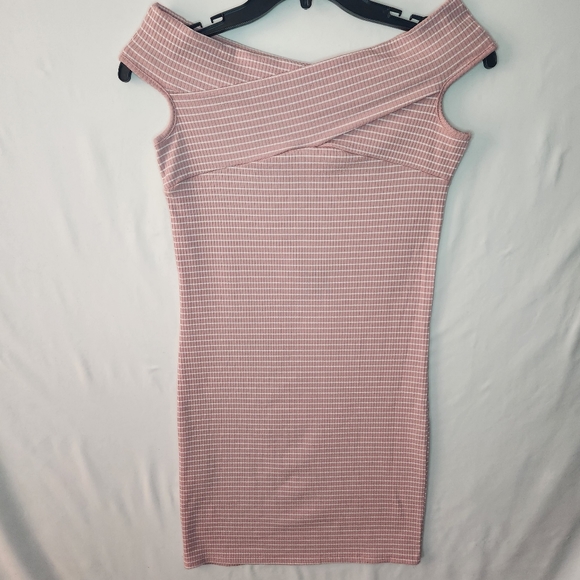 NWT Pink & White Striped Ribbed Crossover Bodycon Mini Dress - Picture 3 of 14